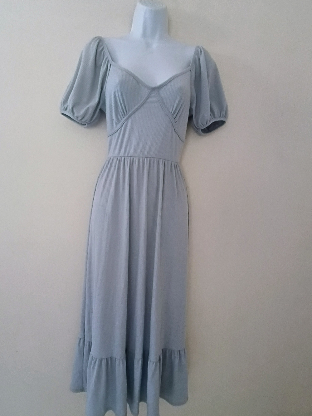Caution To The Wind Pale Blue Puff-Sleeve Midi Dress